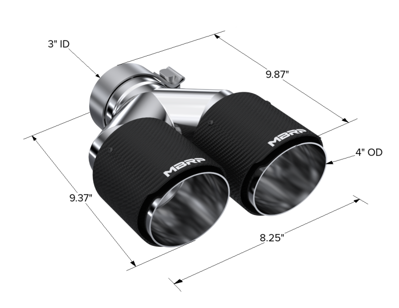 MBRP Tips MBRP 3in ID / Dual 4in OD Out Staggered L 9.37in / R 9.87in Dual Wall Carbon Fiber Univ Exhaust Tip