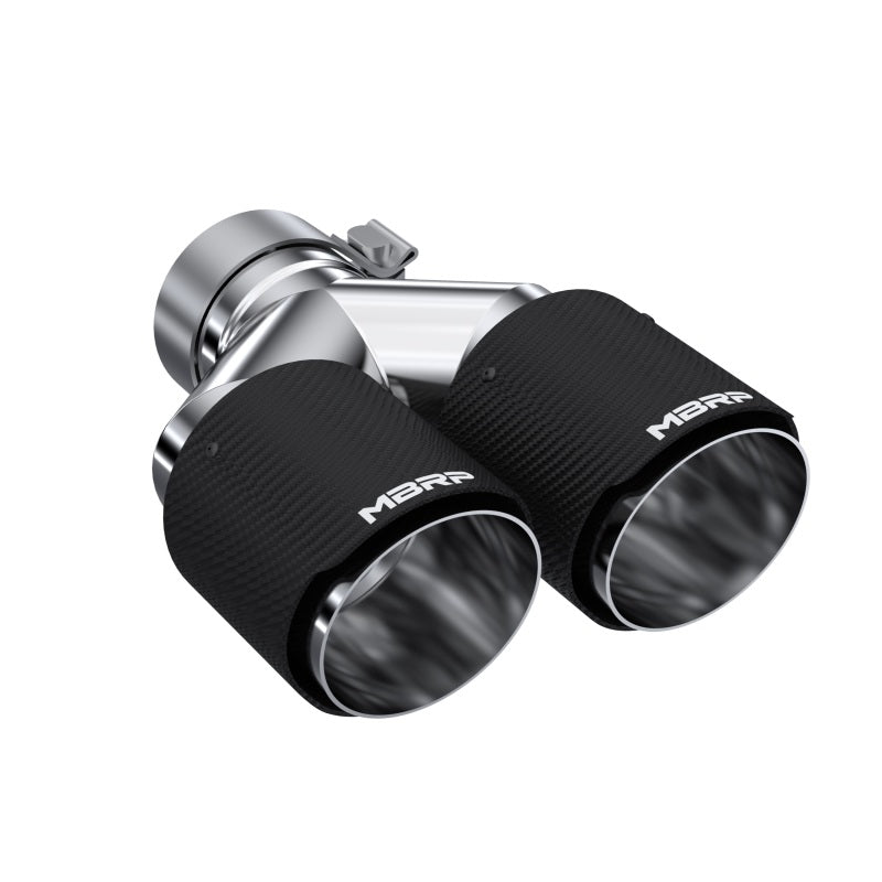 MBRP Tips MBRP 3in ID / Dual 4in OD Out Staggered L 9.37in / R 9.87in Dual Wall Carbon Fiber Univ Exhaust Tip