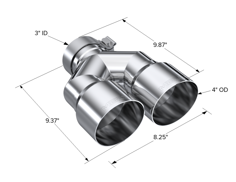 MBRP Tips MBRP 3in ID / Dual 4in OD Out Staggered L 9.37in / R 9.87in Single Wall T304 SS Univ Exhaust Tip