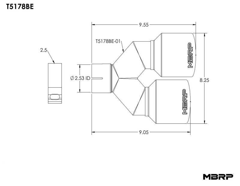 MBRP Tail Pipes MBRP Burnt End Tip 2.5 ID Dual 4 OD Out 9.5 length Single wall 304 Stainless Steel Driver Side