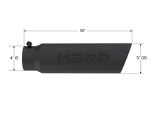 Load image into Gallery viewer, MBRP Tips MBRP Universal 5in OD Angled Rolled End 4in Inlet 18in Lgth Black Finish Exhaust Tip