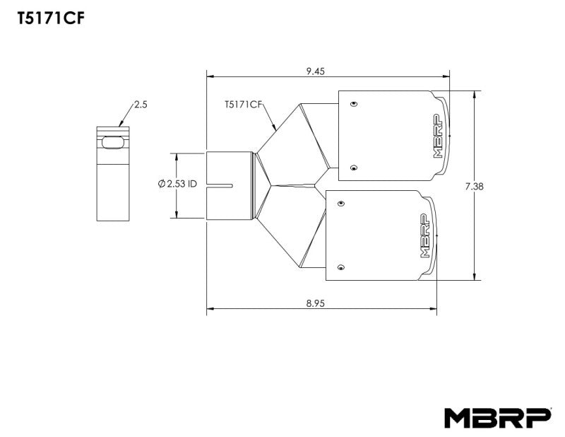 MBRP Tips MBRP Universal Carbon Fiber Dual Tip 3.5in OD/2.5in Inlet