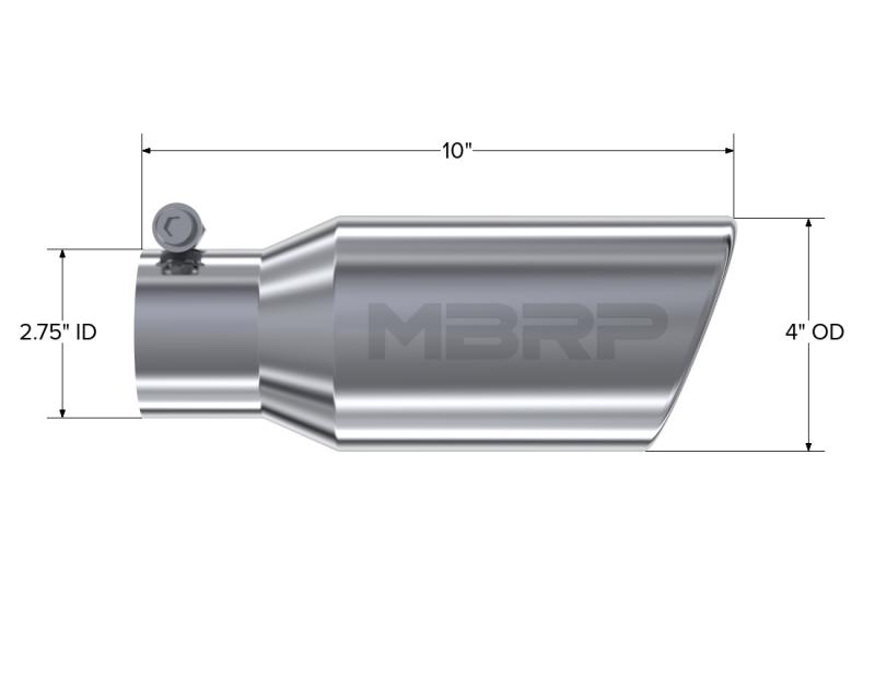 MBRP Steel Tubing MBRP Universal Tip 4in OD 2.75in Inlet 10in Length Angled Rolled End T304