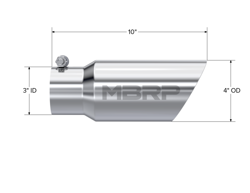 MBRP Steel Tubing MBRP Universal Tip 4in OD 3in Inlet 10in Length Dual Wall Angled End T304