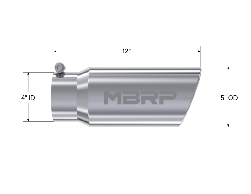 MBRP Steel Tubing MBRP Universal Tip 5 O.D. Angled Rolled End 4 inlet 12 length