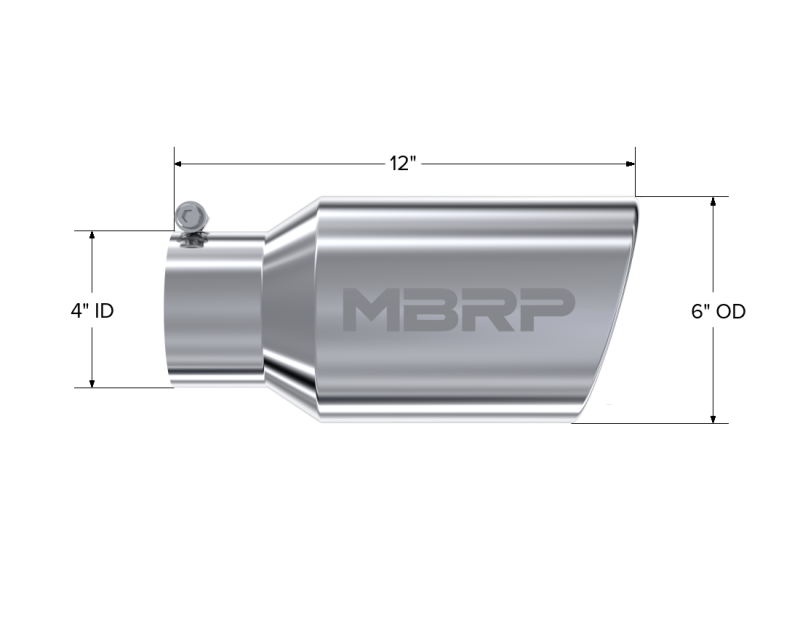 MBRP Steel Tubing MBRP Universal Tip 6 O.D. Angled Rolled End 4 inlet 12 length