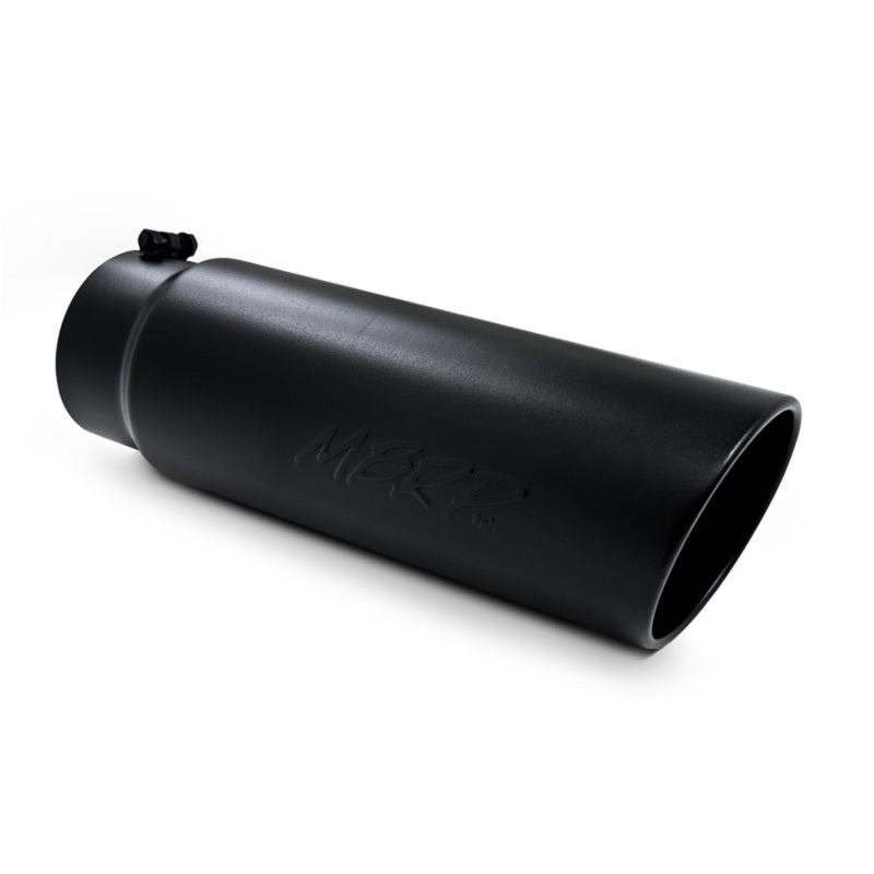 MBRP Tips MBRP Universal Tip 6in OD Angled Rolled End 5in Inlet 18in Lgth Black Finish Exhaust