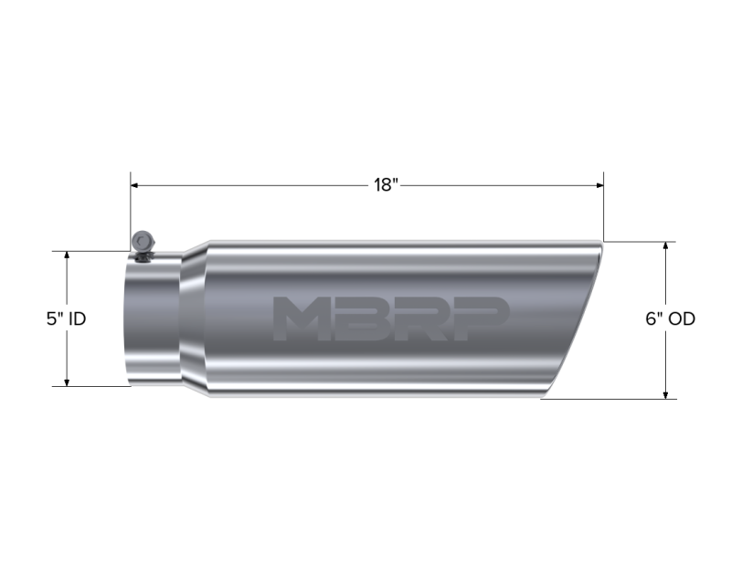 MBRP Steel Tubing MBRP Universal Tip 6in OD Angled Rolled End 5in Inlet 18in Lgth T304 Exhaust