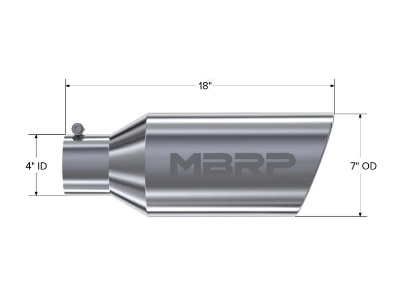 MBRP Steel Tubing MBRP Universal Tip 7inch O.D. Rolled End 4inch inlet 18inch length - T304 (SINGLE TIP)