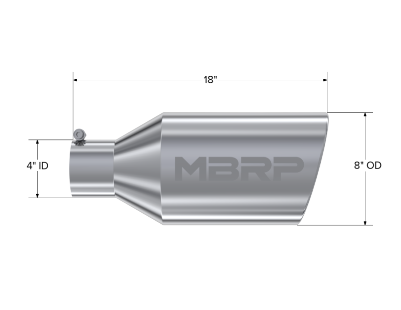 MBRP Steel Tubing MBRP Universal Tip 8in O.D. Rolled End 4in inlet 18in length T304