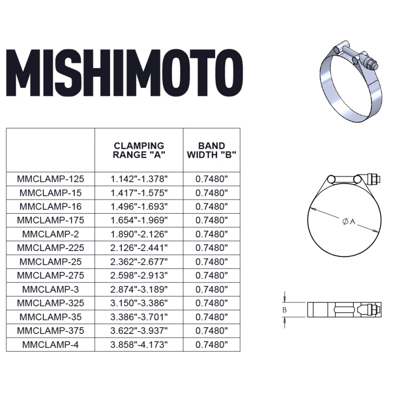 Mishimoto Clamps Mishimoto 1.25 Inch Stainless Steel T-Bolt Clamps