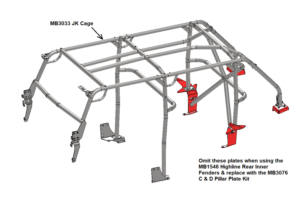 Motobilt Roll Cage Cage C & D Plates for JKU Rear Highline Inner Fenders Motobilt - MB3076 - Motobilt