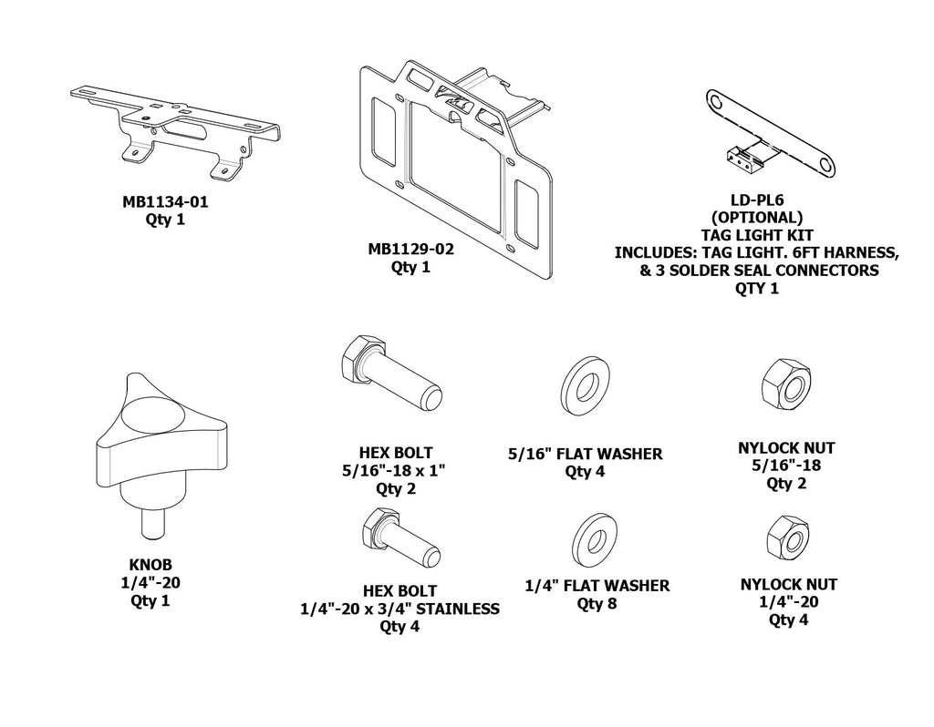 Motobilt License Plate Bracket License Plate Relocator/Light Mount for MB1116 Fits Jeep YJ-TJ-LJ Motobilt - MB1134 - Motobilt