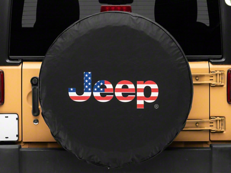 Officially Licensed Jeep Car Covers Officially Licensed Jeep 66-18 CJ5/ CJ7/Wrangler YJ/ TJ/JK American Flag Logo Spare Tire Cover-32In