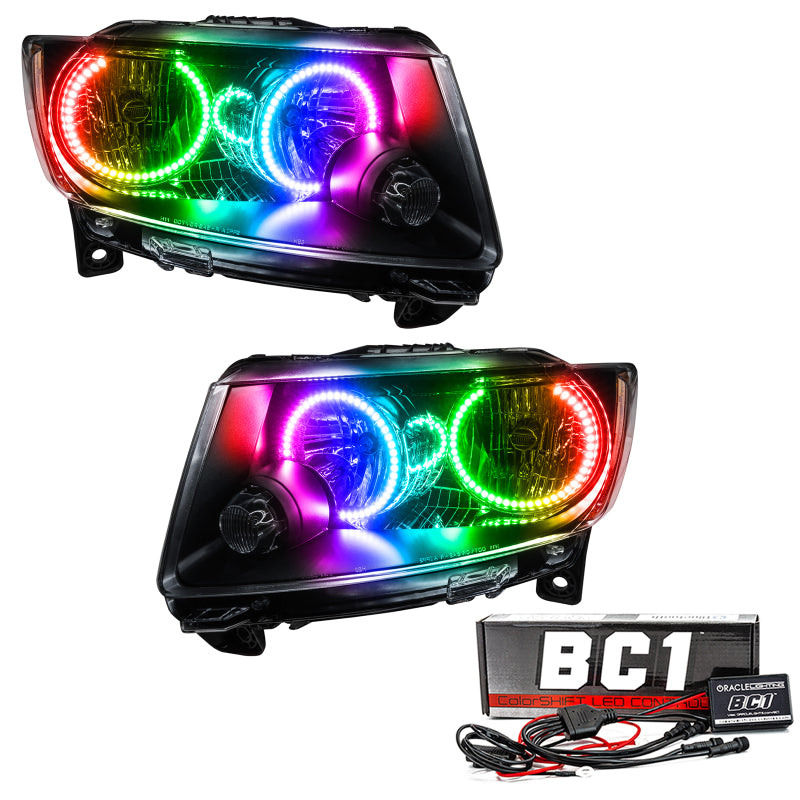 ORACLE Lighting Headlights Oracle 11-13 Jeep Grand Cherokee SMD HL (Non-HID)-Chrome - ColorSHIFT w/ BC1 Controller