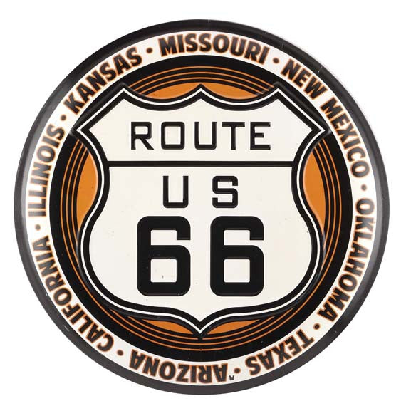ORB Wall Art ROUTE 66 EMBOSSED TIN BUTTON