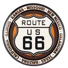 Load image into Gallery viewer, ORB Wall Art ROUTE 66 EMBOSSED TIN BUTTON