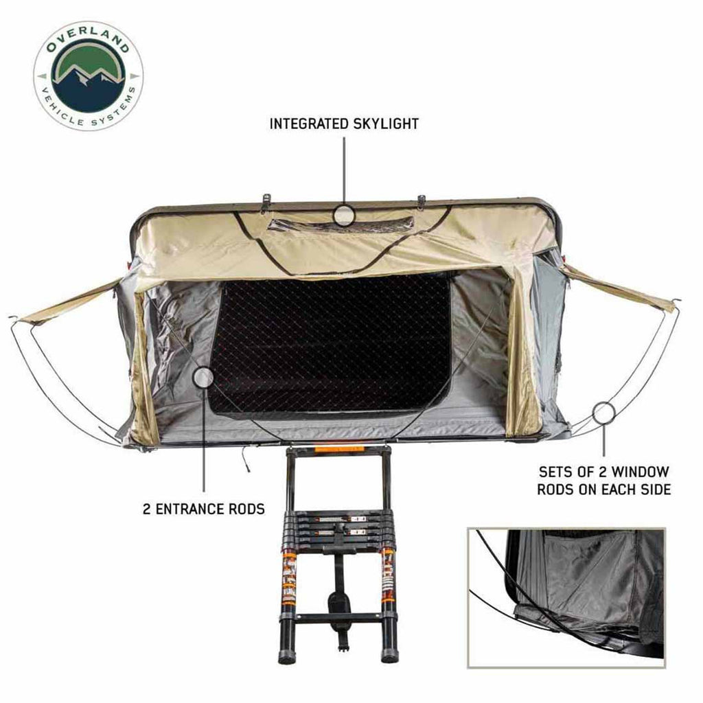 Overland Vehicle Systems Roof Top Tent HD Bundu 4 - Hard Shell Roof Top Tent, 4 Person, Grey Body and Black Rainfly Overland Vehicle Systems - Overland Vehicle Systems - 18389904