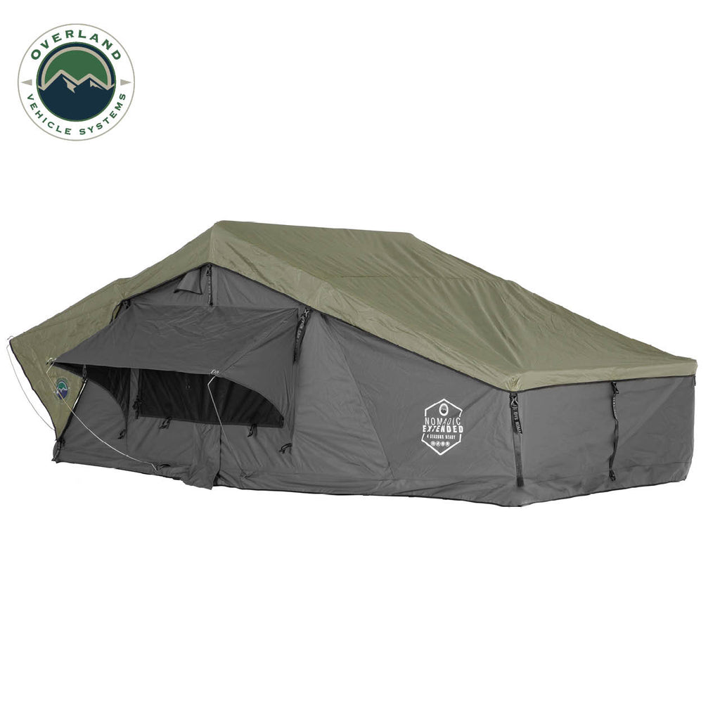 Overland Vehicle Systems Roof Top Tent HD Nomadic N4E Soft Sided Roof Top Tent 4 Person Grey Body & Green Rainfly - Overland Vehicle Systems - 18349936