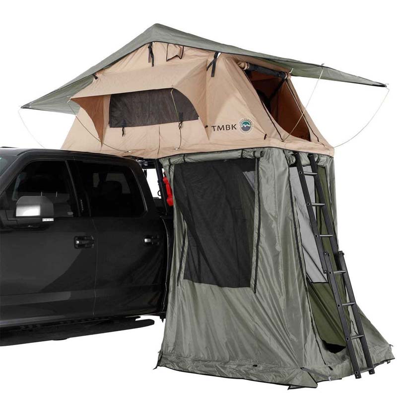 Overland Vehicle Systems Roof Top Tent LD TMBK 3 Roof Top Tent With Annex Tan Base With Green Rain Fly Black Aluminum Base, Black Ladder - Overland Vehicle Systems - 18119733