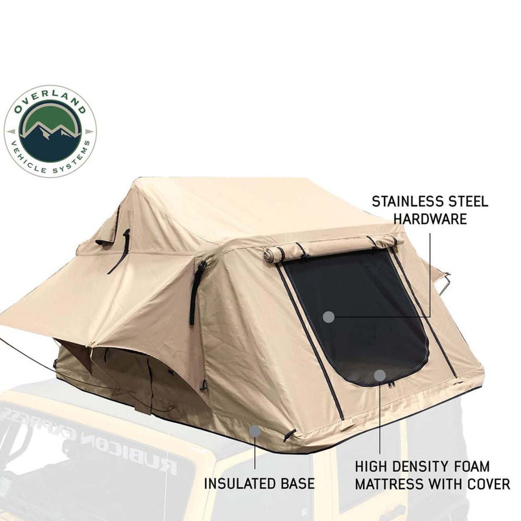 Overland Vehicle Systems Roof Top Tent LD TMBK 3 Roof Top Tent With Annex - Tan Base With Green Rain Fly, Black Aluminum Base, Black Ladder Overland Vehicle Systems - Overland Vehicle Systems - 18119733