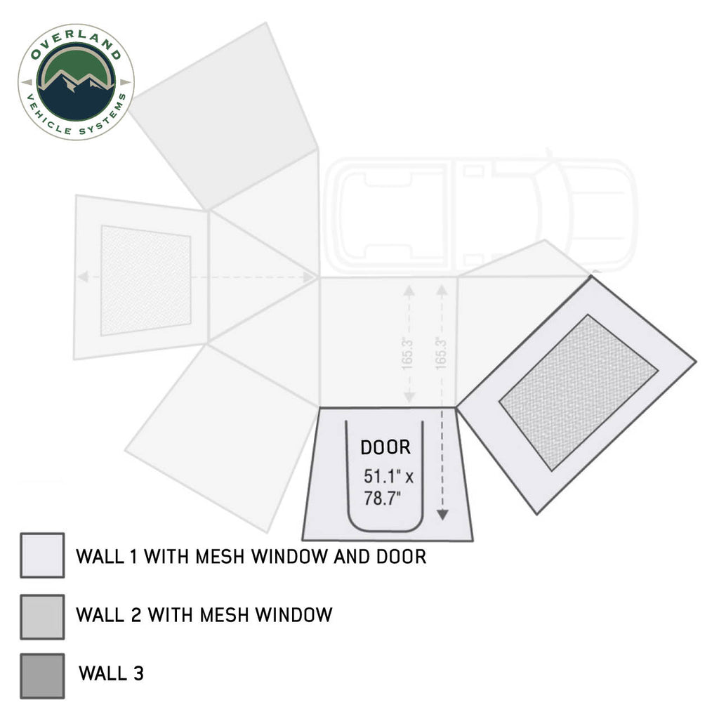 Overland Vehicle Systems Roof Top Tent Nomadic Awning 270 Passenger Side Wall 1 With Door and Window Overland Vehicle Systems - Overland Vehicle Systems - 18129910