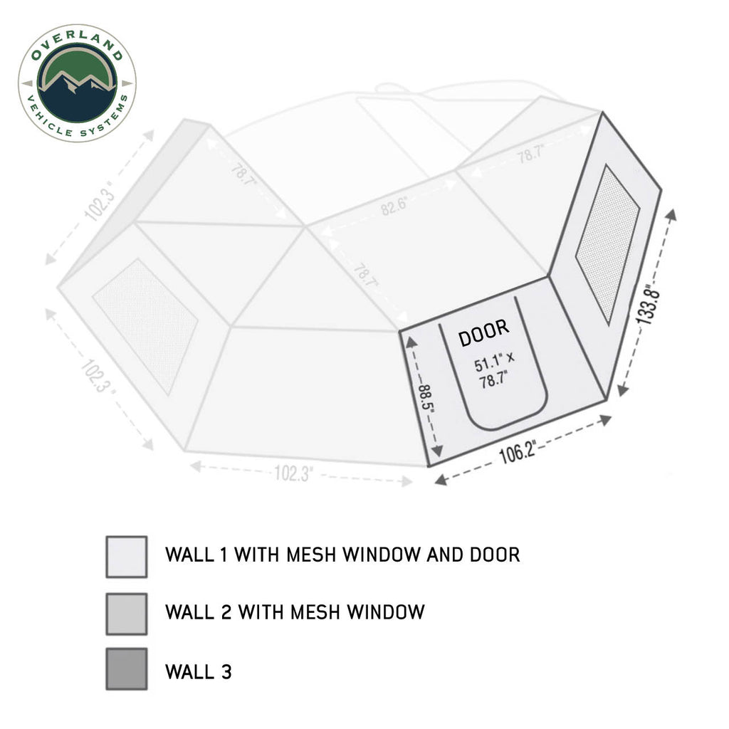 Overland Vehicle Systems Roof Top Tent Nomadic Awning 270 Passenger Side Wall 1 With Door and Window Overland Vehicle Systems - Overland Vehicle Systems - 18129910