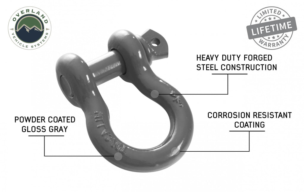 Overland Vehicle Systems Recovery Kit Recovery Shackle 3/4 Inch 4.75 Ton - Gray - Sold In Pairs Overland Vehicle Systems - Overland Vehicle Systems - 19010206