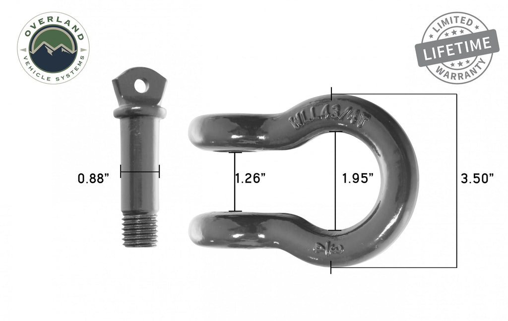 Overland Vehicle Systems Recovery Kit Recovery Shackle 3/4 Inch 4.75 Ton - Gray - Sold In Pairs Overland Vehicle Systems - Overland Vehicle Systems - 19010206