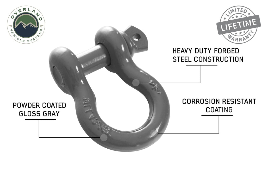 Overland Vehicle Systems Winch Shackle Recovery Shackle 3/4 Inch 4.75 Ton Gray Universal Overland Vehicle Systems - Overland Vehicle Systems - 19019903
