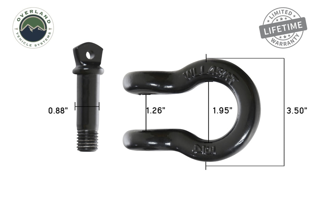 Overland Vehicle Systems Winch Shackle Recovery Shackle 3/4 Inch 4.75 Ton Steel Black Sold In Pairs Overland Vehicle Systems - Overland Vehicle Systems - 19010201