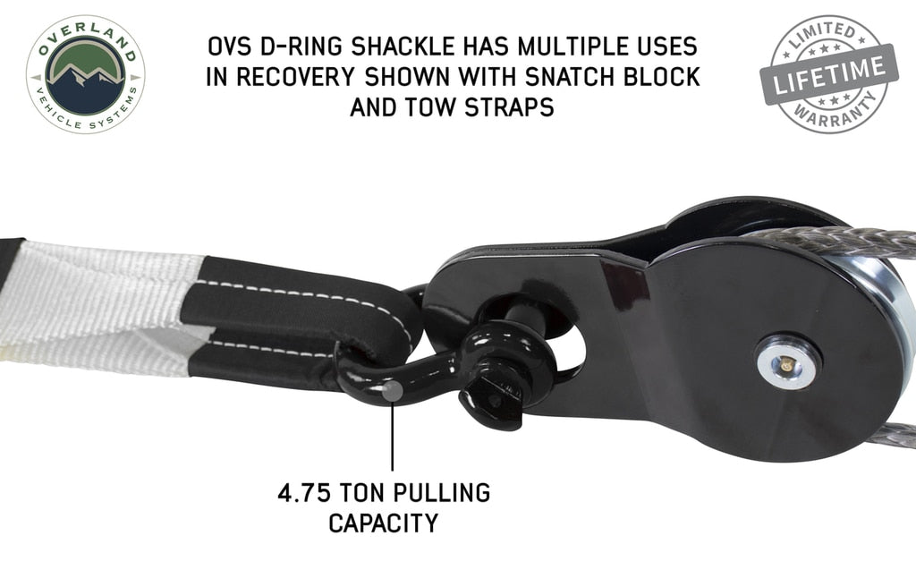 Overland Vehicle Systems Winch Shackle Recovery Shackle 3/4 Inch 4.75 Ton Steel Black Sold In Pairs Overland Vehicle Systems - Overland Vehicle Systems - 19010201