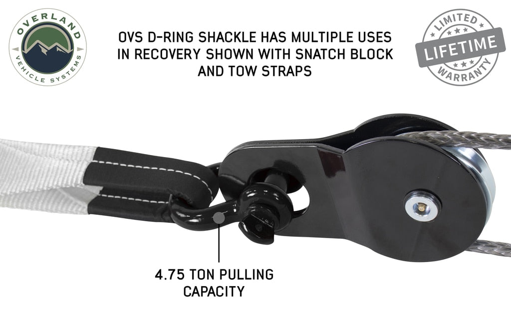 Overland Vehicle Systems Winch Shackle Recovery Shackle 3/4 Inch 4.75 Ton Steel Gloss Black Overland Vehicle Systems - Overland Vehicle Systems - 19019901