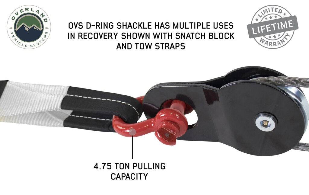 Overland Vehicle Systems Winch Shackle Recovery Shackle 3/4 Inch 4.75 Ton Steel Gloss Red Overland Vehicle Systems - Overland Vehicle Systems - 19019904