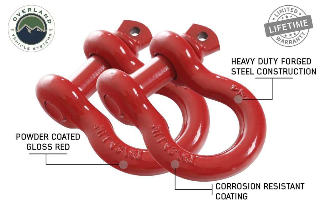 Overland Vehicle Systems Winch Shackle Recovery Shackle 3/4 Inch 4.75 Ton Steel Red Sold In Pairs Overland Vehicle Systems - Overland Vehicle Systems - 19010204