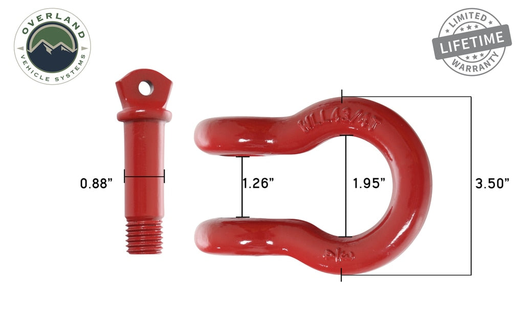 Overland Vehicle Systems Winch Shackle Recovery Shackle 3/4 Inch 4.75 Ton Steel Red Sold In Pairs Overland Vehicle Systems - Overland Vehicle Systems - 19010204