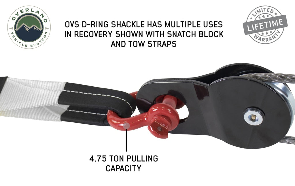 Overland Vehicle Systems Winch Shackle Recovery Shackle 3/4 Inch 4.75 Ton Steel Red Sold In Pairs Overland Vehicle Systems - Overland Vehicle Systems - 19010204