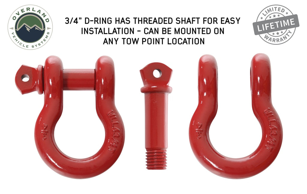 Overland Vehicle Systems Winch Shackle Recovery Shackle 3/4 Inch 4.75 Ton Steel Red Sold In Pairs Overland Vehicle Systems - Overland Vehicle Systems - 19010204