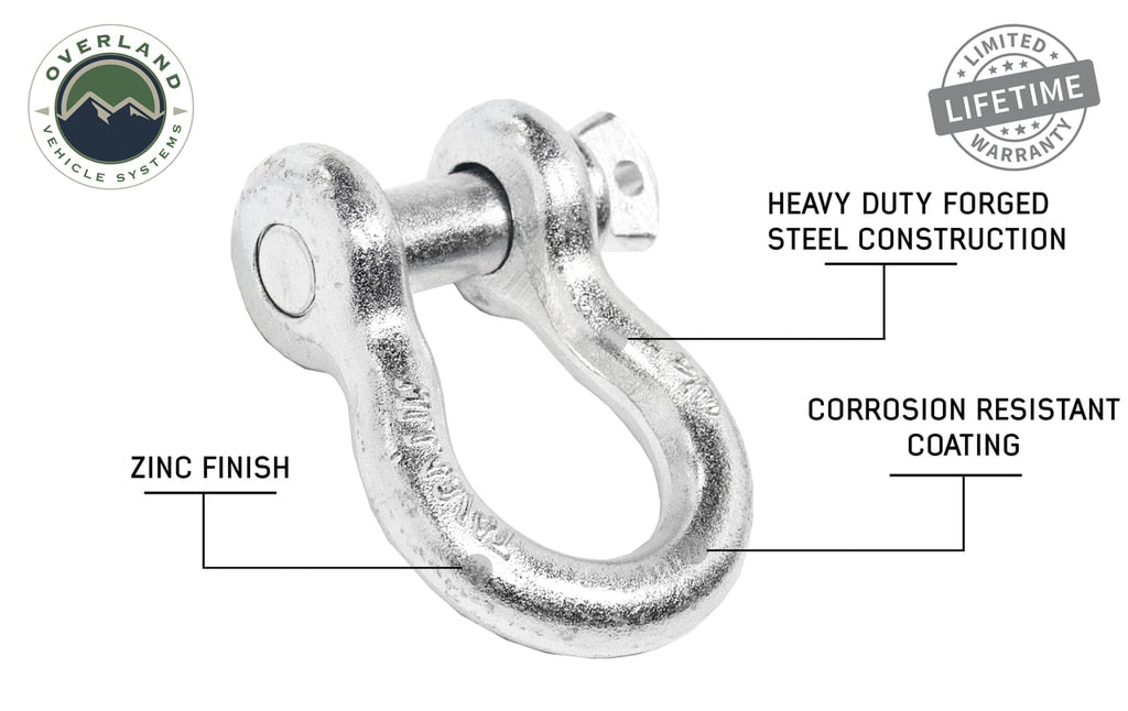 Overland Vehicle Systems Winch Shackle Recovery Shackle 3/4 Inch 4.75 Ton Steel Zinc Overland Vehicle Systems - Overland Vehicle Systems - 19019905