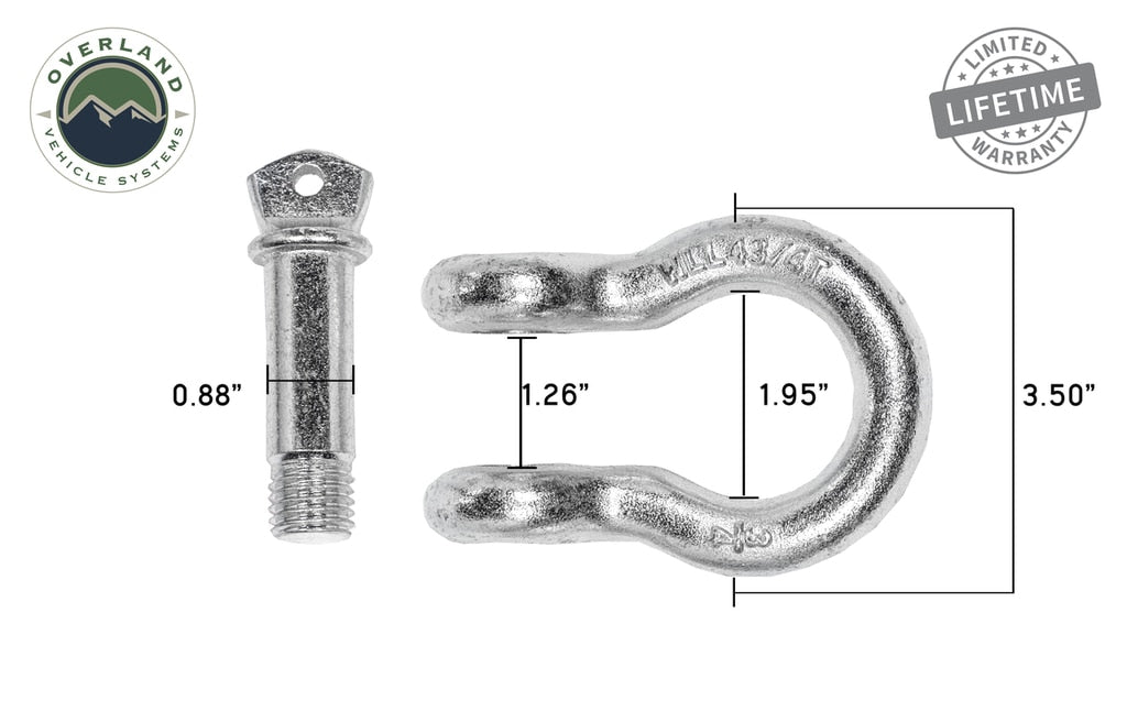 Overland Vehicle Systems Winch Shackle Recovery Shackle 3/4 Inch 4.75 Ton Steel Zinc Overland Vehicle Systems - Overland Vehicle Systems - 19019905