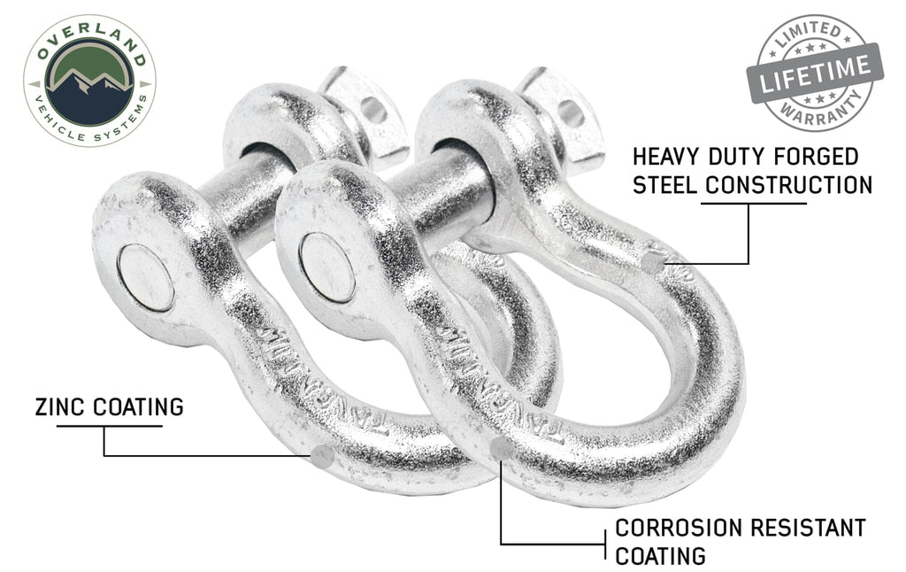 Overland Vehicle Systems D Ring Shackle Recovery Shackle D-Ring 3/4 Inch 4.75 Ton Zinc Sold In Pairs Overland Vehicle Systems - Overland Vehicle Systems - 19010205