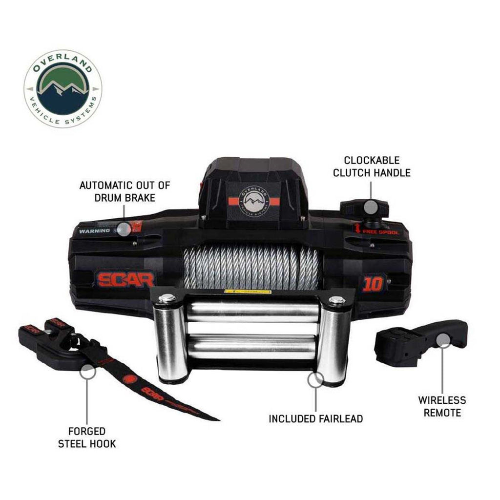 Overland Vehicle Systems Winches SCAR 10 - 10,000 lb. Winch With Steel Cable and Wireless Remote Overland Vehicle Systems - Overland Vehicle Systems - 19089901