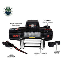 Load image into Gallery viewer, Overland Vehicle Systems Winches SCAR 10 - 10,000 lb. Winch With Steel Cable and Wireless Remote Overland Vehicle Systems - Overland Vehicle Systems - 19089901