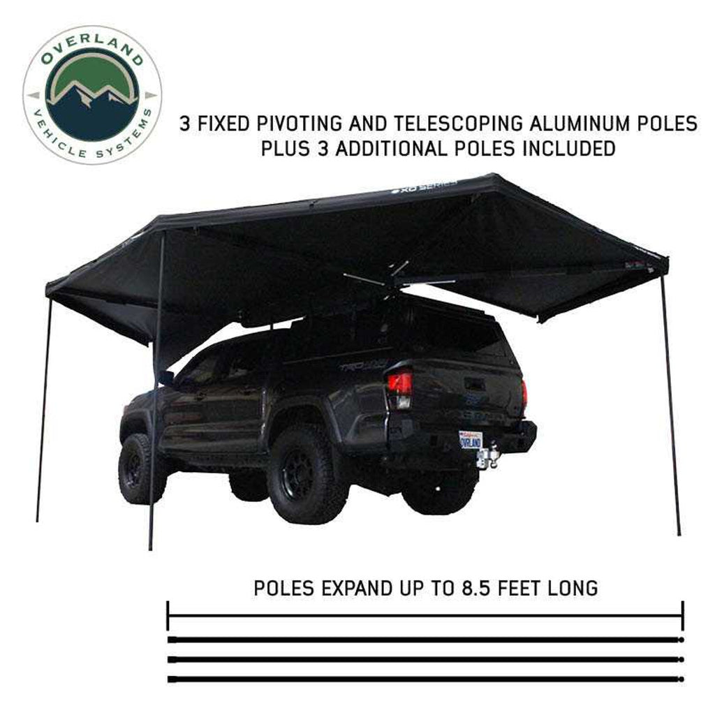 Overland Vehicle Systems Portable Awning XD Nomadic 270 - Awning W/Lights and Black Out , Passenger Side, Black Body, Black Trim and Black Travel Cover Overland Vehicle Systems - Overland Vehicle Systems - 19690002