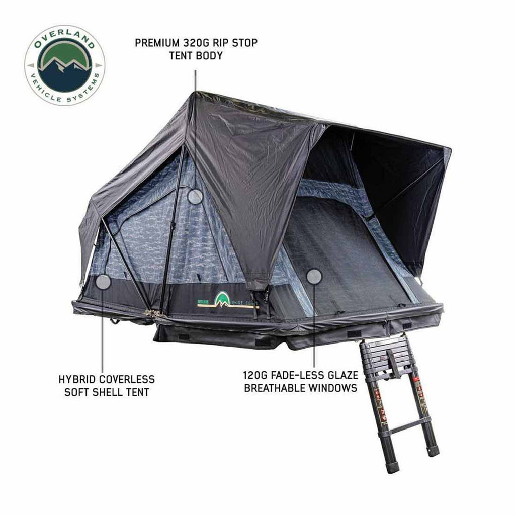 Overland Vehicle Systems Roof Top Tent XD Sherpa S3S - Soft Sided Roof Top Tent, 3 Person, Grey Body and Black Rainfly Overland Vehicle Systems - Overland Vehicle Systems - 18209903