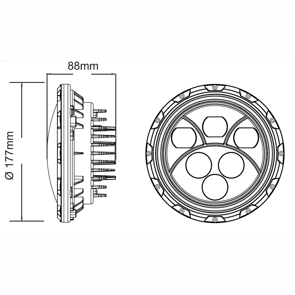 Quake LED Headlight 7 Inch Headlight 60 Watt High/Low White Full Halo Chrome Reflector Tempest - QTE460 - Quake LED