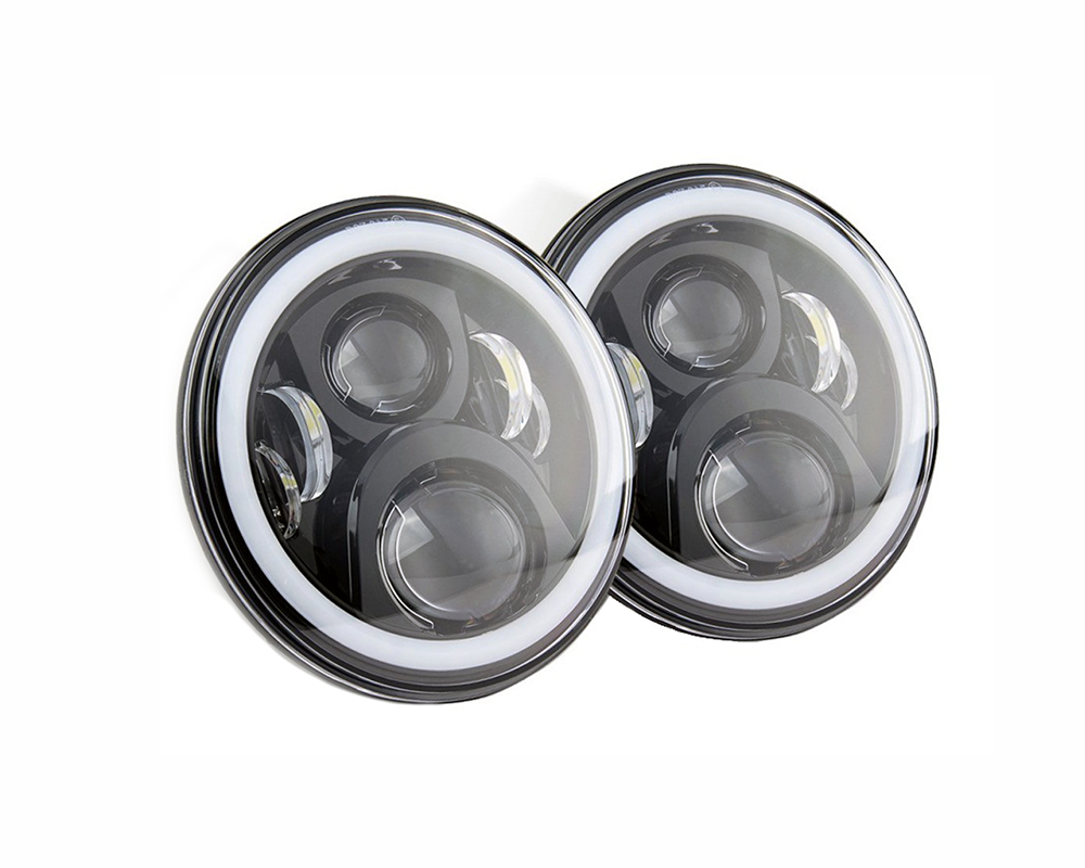 Quake LED Headlight 7 Inch RGB Accent Headlight High/Low RGB Full Halo Black Reflector Tempest - QTE555 - Quake LED