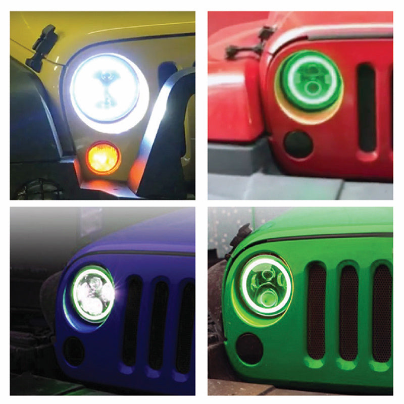Quake LED Headlight 7 Inch RGB Accent Headlight High/Low RGB Full Halo Black Reflector Tempest - QTE555 - Quake LED