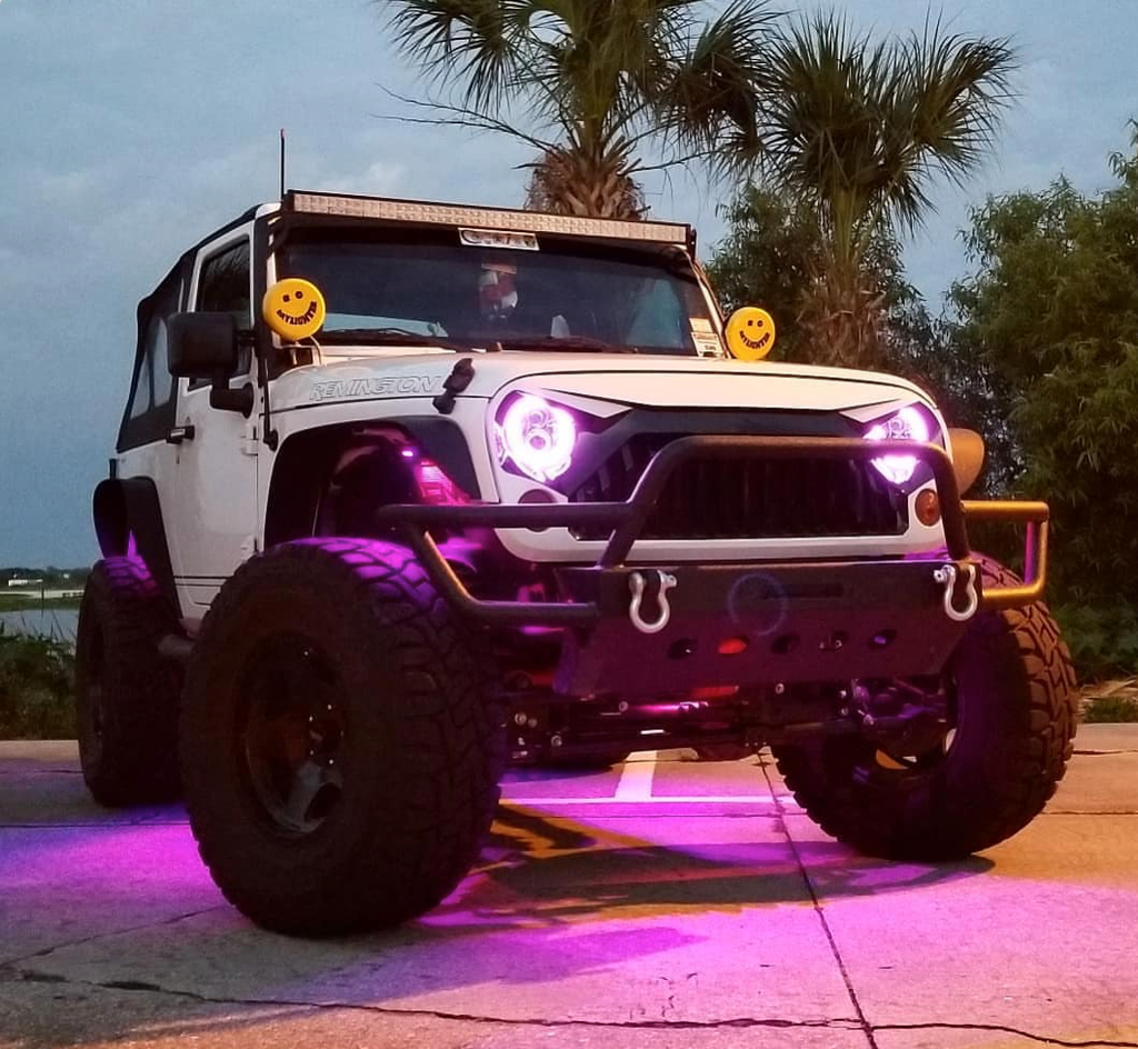 Quake LED Headlight 7 Inch RGB Accent Headlight High/Low RGB Full Halo Black Reflector Tempest - QTE555 - Quake LED
