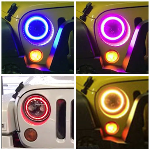Quake LED Headlight 7 Inch RGB Accent Headlight High/Low RGB Full Halo Black Reflector Tempest - QTE555 - Quake LED